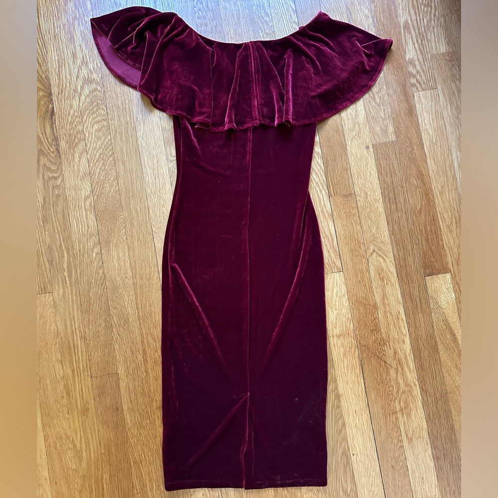 Unique Vintage Burgundy Velvet Midi Dress - Picture 2 of 3
